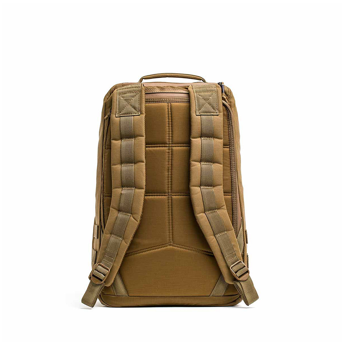 Tan backpack with padded shoulder straps and top handle is reminiscent of the rugged GR1 USA - Cordura, ideal for those embracing the GORUCK Challenge.