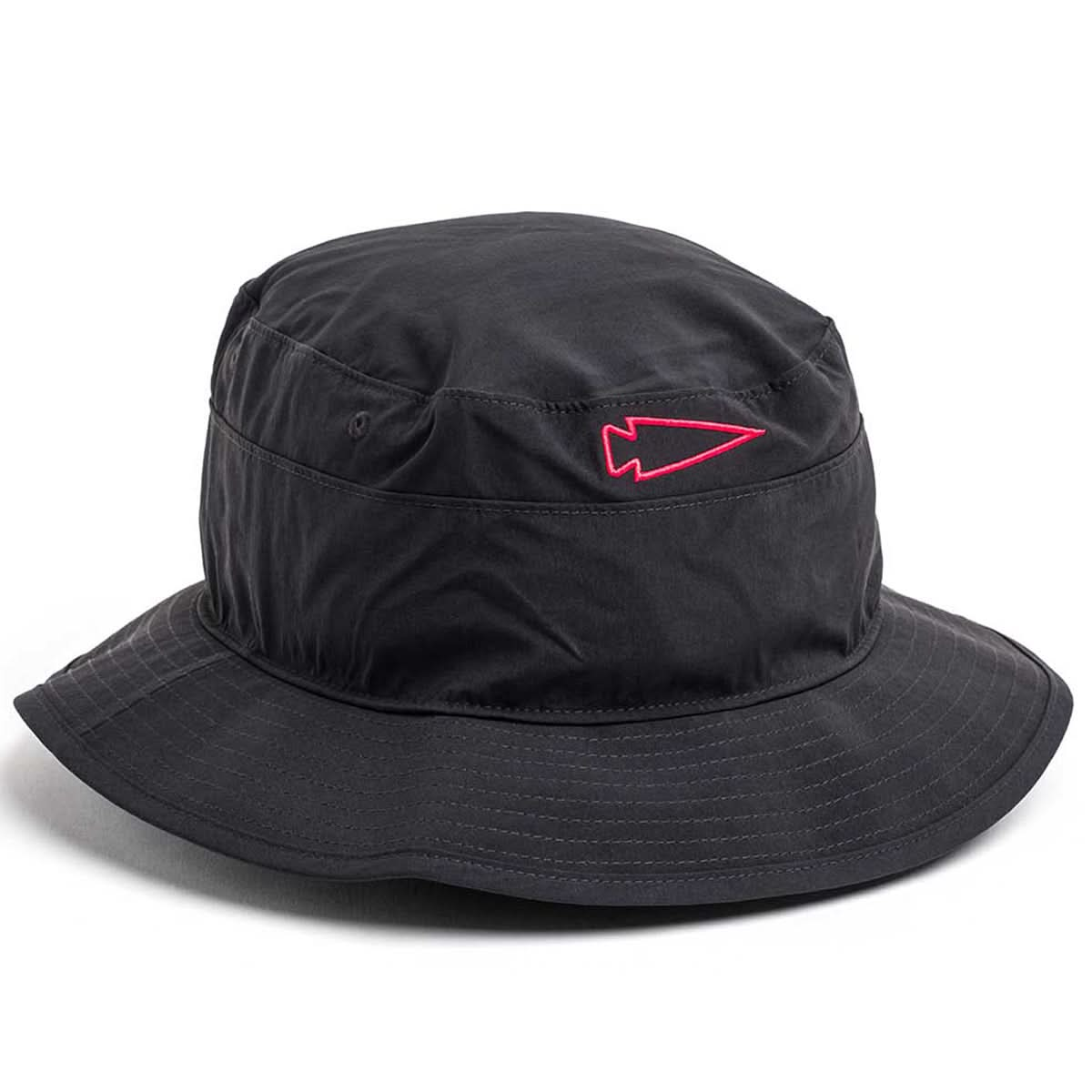 The black Boonie Hat - Slick - ToughDry, designed with a pink arrowhead logo on the side, provides protection from the elements thanks to its durable ToughDry® fabric.