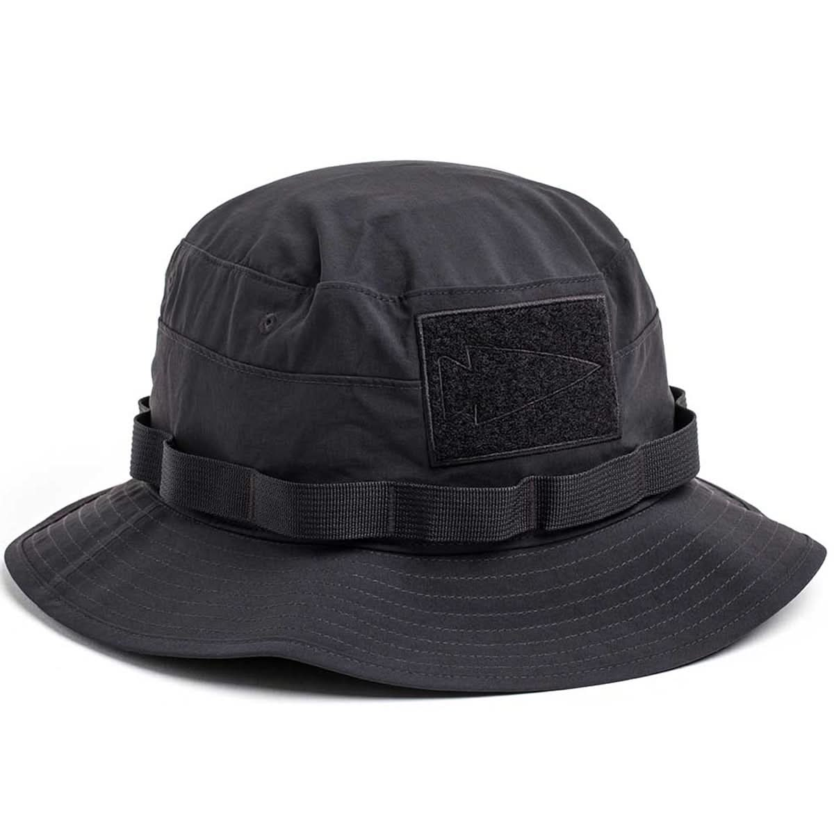 The Boonie Hat - Tactical - ToughDry is crafted from ToughDry® fabric, highlighted by a stitched patch and a military-style strap on the side.