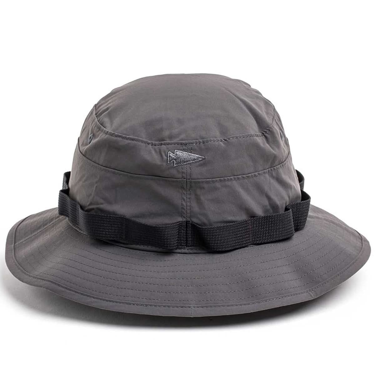 The Boonie Hat - Tactical - ToughDry is showcased with a gray wide brim, black strap, and small logo against a white background.