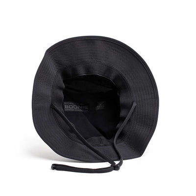 The Boonie Hat - Slick - ToughDry, featuring a chin strap, is designed for ultimate protection against the elements, crafted from durable ToughDry® fabric. Top view highlights its interior and upper brim.