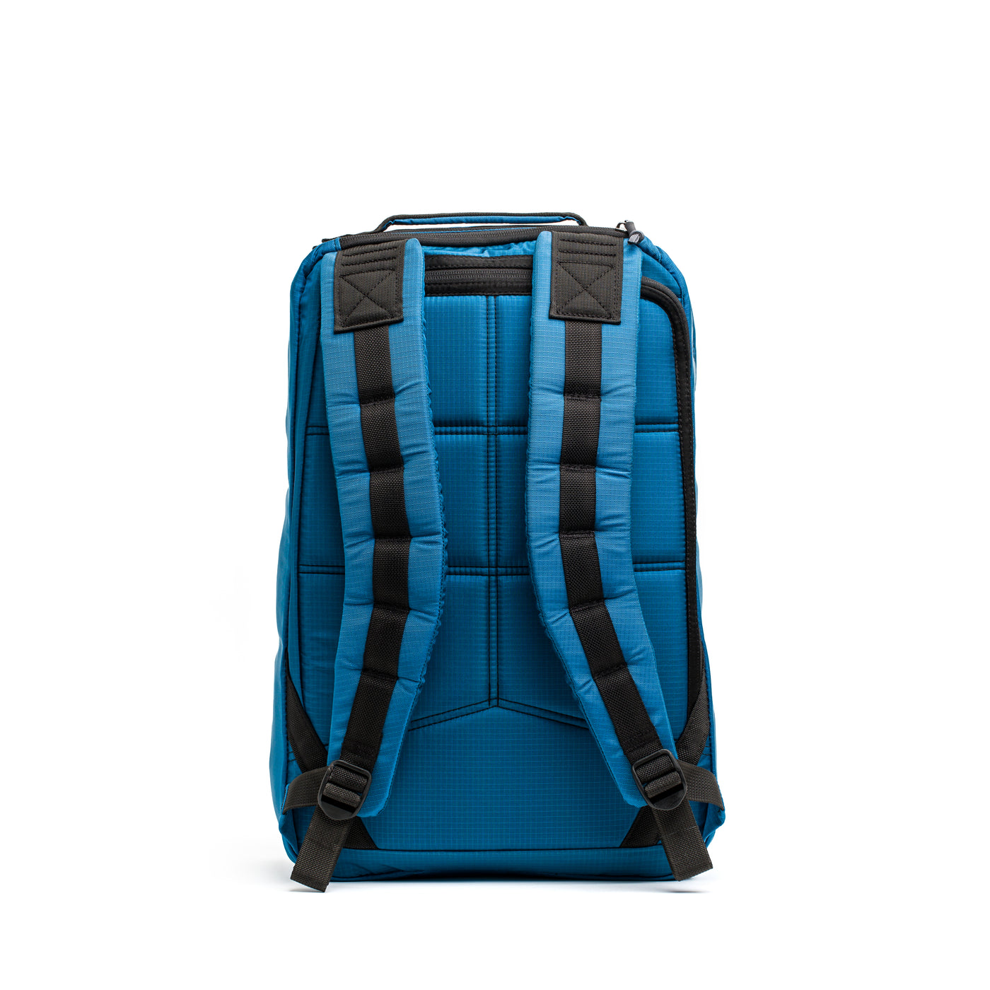 The GR1 USA - Ripstop ROBIC® by GORUCK is an ultra-lightweight blue rucksack with black straps, shown from the back. It features water-resistant Ripstop ROBIC® material, padded sections, and a convenient top handle.