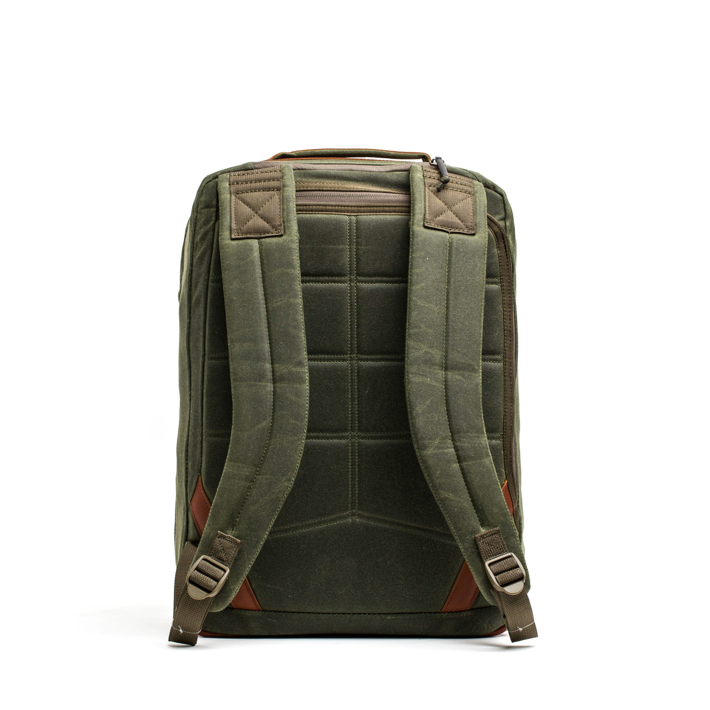 A green GR2 - Waxed Canvas backpack by GORUCK, crafted from durable waxed duck canvas and equipped with comfortable straps, reminiscent of a Heritage Retro Rucksack.