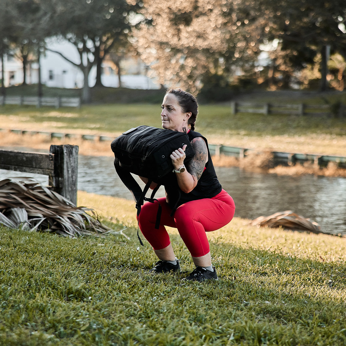 Woman working out in Cropped Training Leggings Pocket High-Risk Red