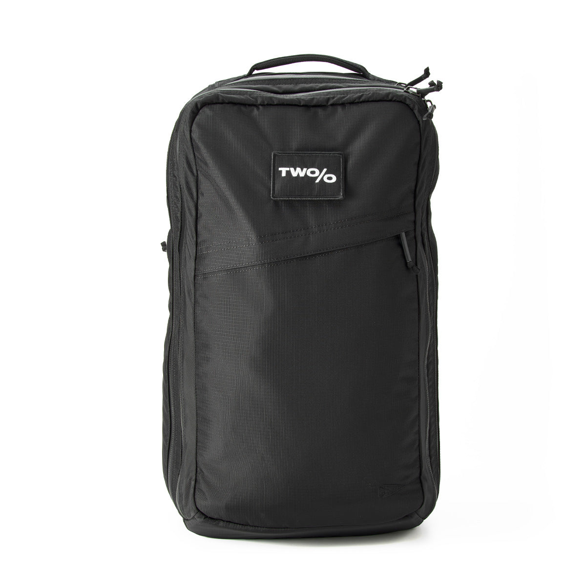 The GR2 - Ripstop ROBIC® - Michael Easter is a black backpack with a "TWO/O" logo, made from durable 420D ROBIC Ripstop Nylon. It includes a top handle, front zipper pocket, and comes with the Scars Lifetime Guarantee for peace of mind.