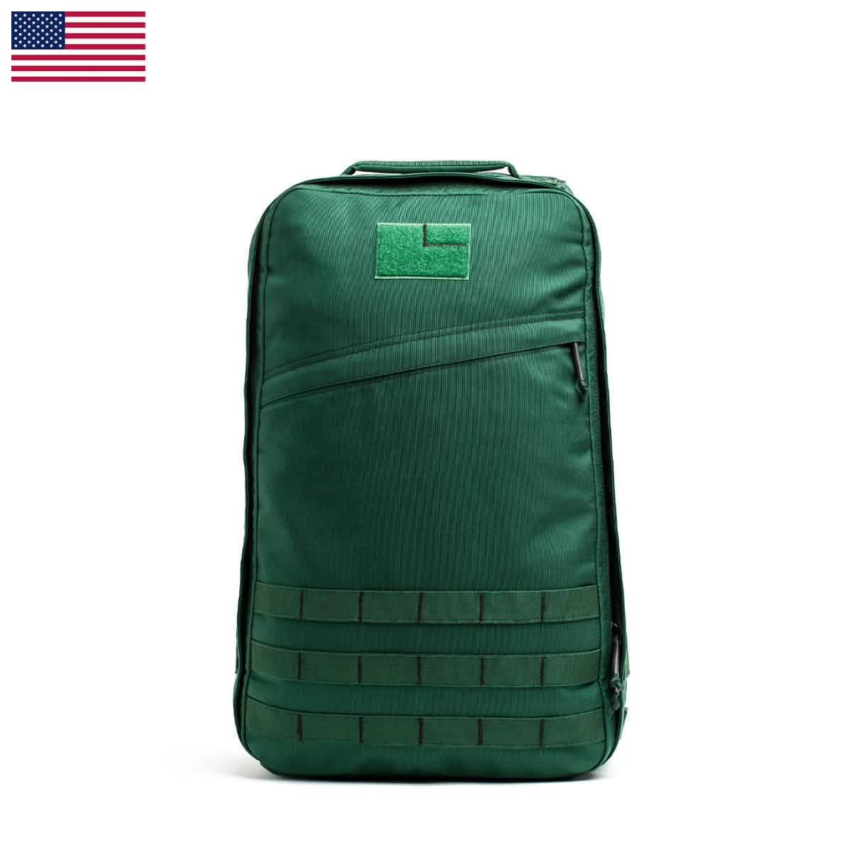 The GORUCK GR1 USA - Cordura backpack, set against a white background, showcases a minimalist design with a small American flag in the top left corner. Inspired by the original ruck and perfect for the GORUCK Challenge, this pack offers Special Forces-level durability and functionality.