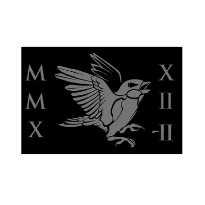 An illustration of a bird in mid-flight with Roman numerals MMX and XII-II, symbolizing the GORUCK Tribe mindset: LIFE HAS RISK, is featured on the Patch - GORUCK TRIBE - 2022 against a black background.