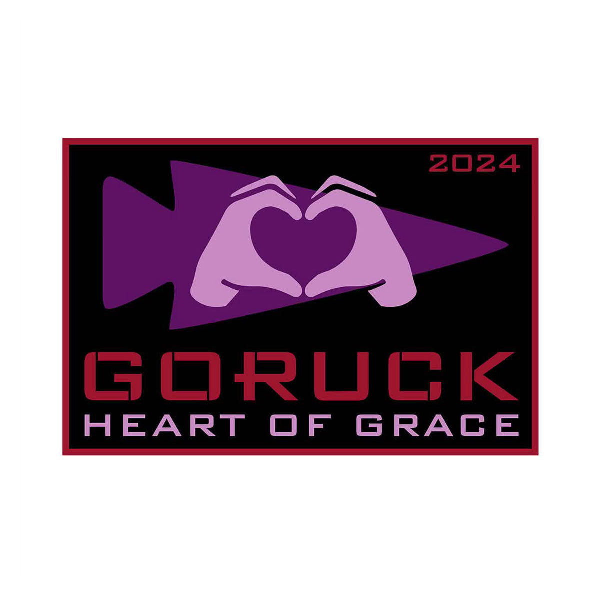 Logo: Hands form a heart over a purple arrow. Text: "GORUCK Heart of Grace Ruck 2024." Celebrate volunteer opportunities with the Patch - Heart of Grace Ruck and join this meaningful service project.