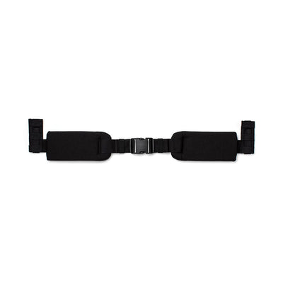 Introducing the GORUCK Padded Hip Belt, a versatile black belt designed for hip carry with adjustable padded sections and a central buckle. It's ideal for attaching to different gear or clothing and includes additional loops to secure heavy loads. The background is plain white.