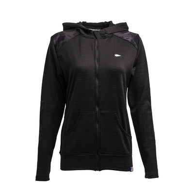 Women’s Full Zip - PolarTec Grid Fleece by GORUCK, designed with front pockets and a subtle logo on the chest, displayed on a plain white background.