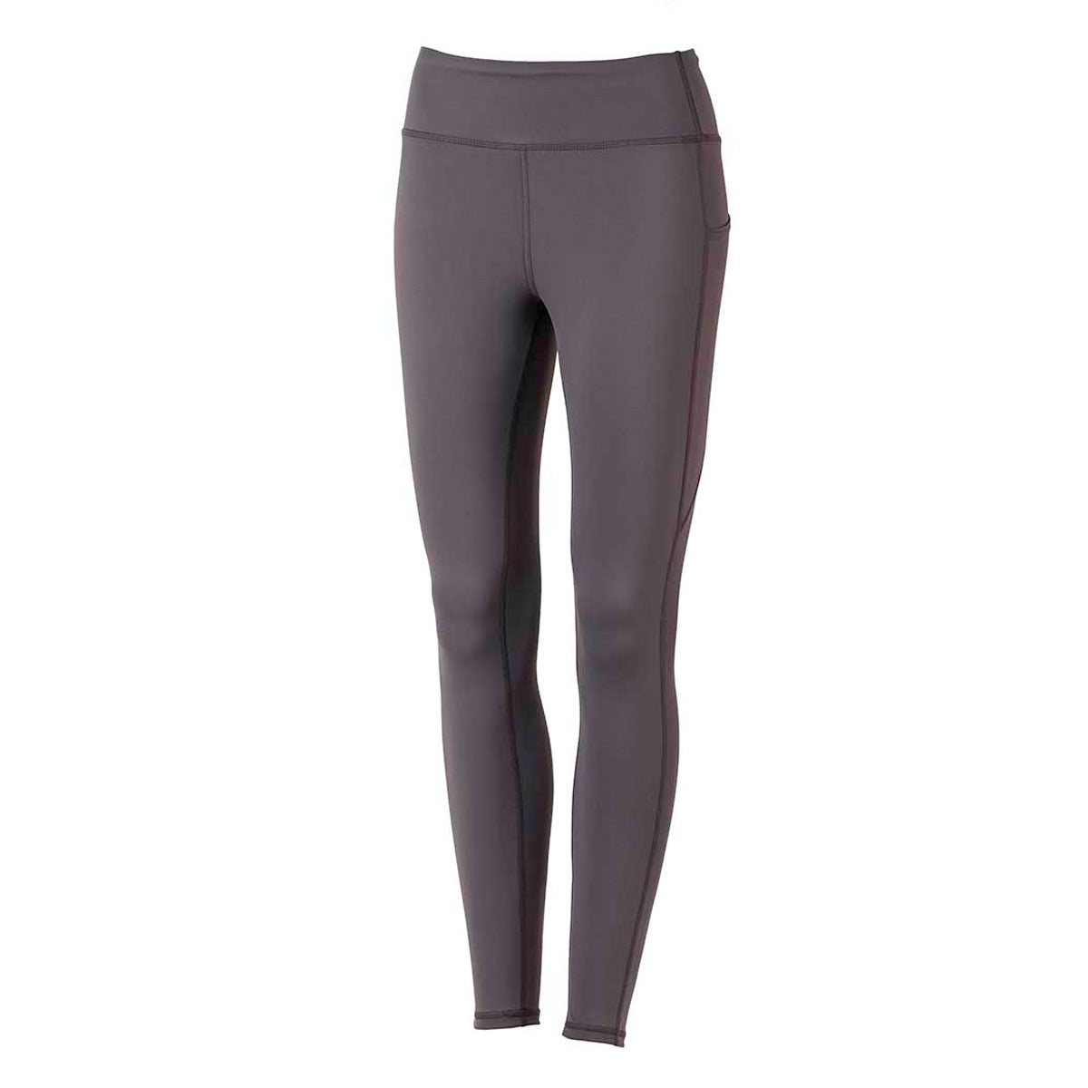 The GORUCK Women’s Training Leggings Pocket - ToughFlex are made with durable ToughFlex Fabric and have a high waistband for a snug fit. The sleek gray design stands out against the white background, accentuated by visible stitching along the seams.