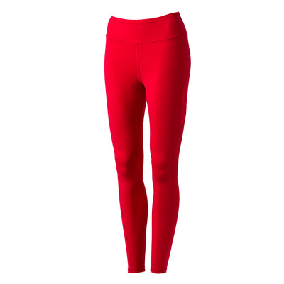 A pair of vibrant red Women's Training Leggings Pocket - ToughFlex by GORUCK, featured on a plain white background, showcases a smooth texture and promises a snug fit designed for ultimate comfort.